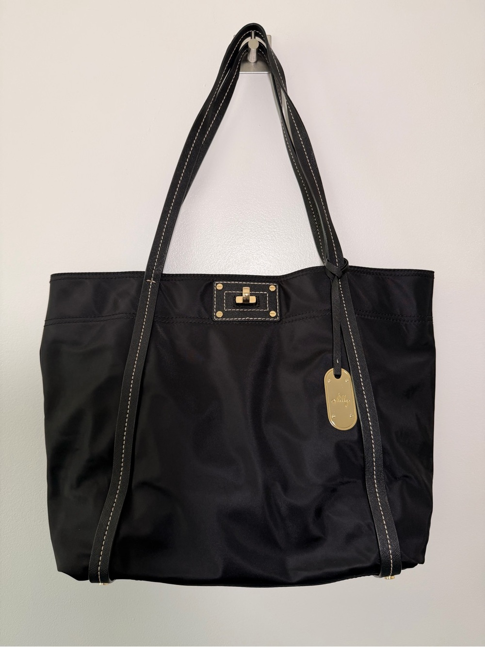 Milly Black Nylon Tote with Gold Accents
